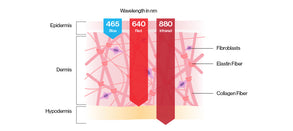 Infrared, red and blue light wavelengths in nanometers